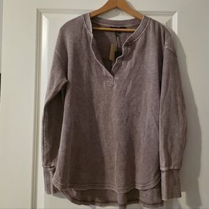 Jane + Delancey Waffleknit Vneck Tunic Longsleeve Mauve Womns M Cotton Blend NWT